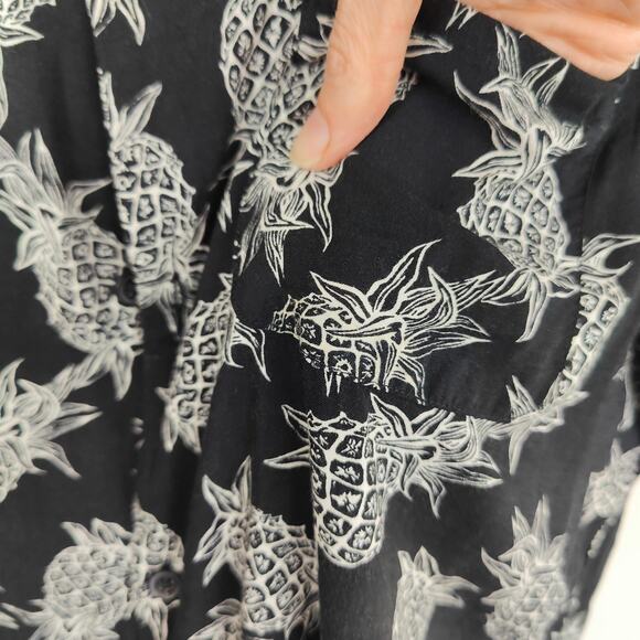 AllSaints Firebase Pineapple Print Shirt Men Medium Black White Button Up Cotton - Picture 2 of 6